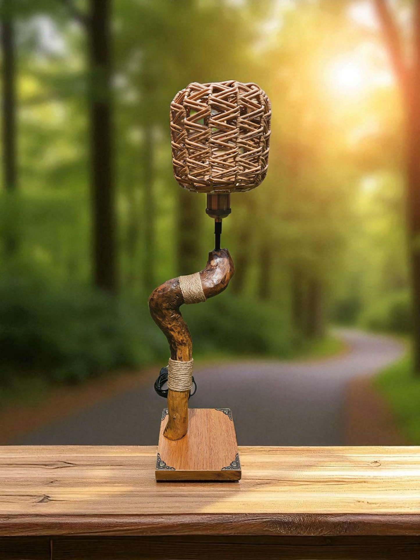 Lampe artisanale en bois flotté